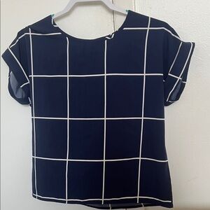 SHEIN Navy Checkered Short Sleeve Top
